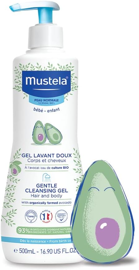 Mustela Baby Gentle Cleansing Gel - Baby Hair & Body Wash - with Natural Avocado fortified with Vitamin B5 - Biodegradable Formula & Tear-Free - Pack of 2 - 500ml