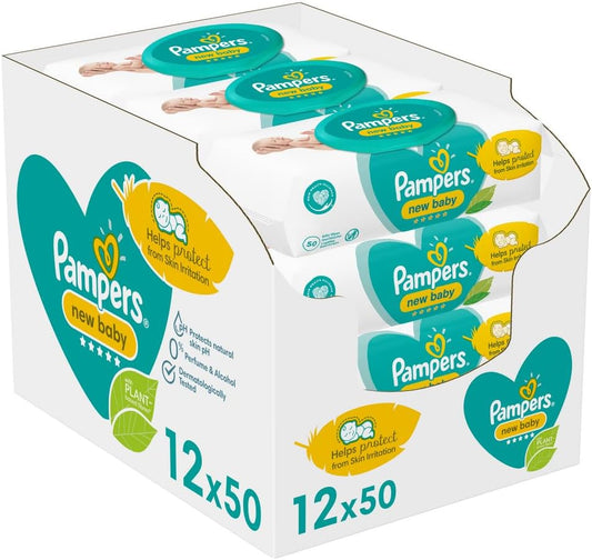 Pampers New Baby Sensitive Feuchttücher, Gigapack, 600 Tücher (12 x 50 Stück) packaging may vary