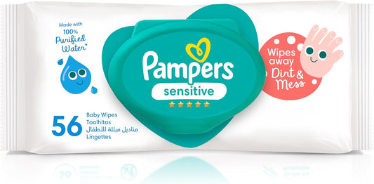 Pampers Sensitive Protect Baby Wipes with 100% Purified Water for Hands and Face, 56 Count