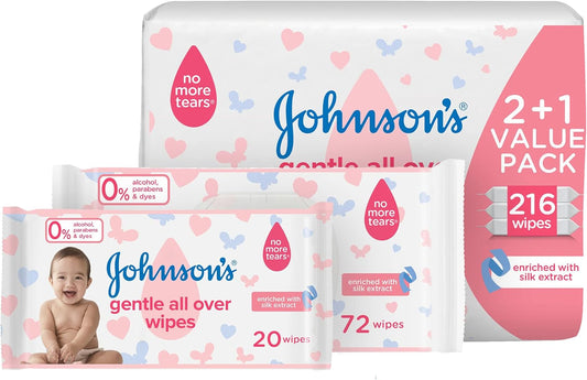 Johnson's Baby Wipes - Gentle All Over, 216 Total Count