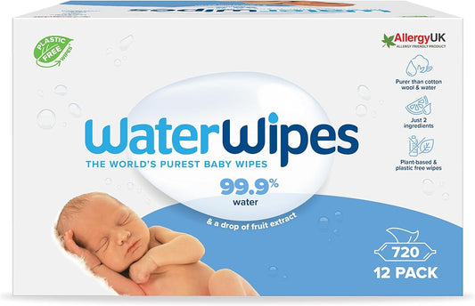 WaterWipes Original Biodegradable Baby Wipes, 99.9% Water Based Wet Wipes & Unscented for Sensitive Skin, 720 Count (12 packs)